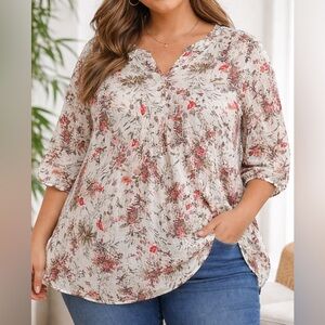 Jones & Co Floral Blouse | Women’s Plus Size 3X | Lightweight Boho Top